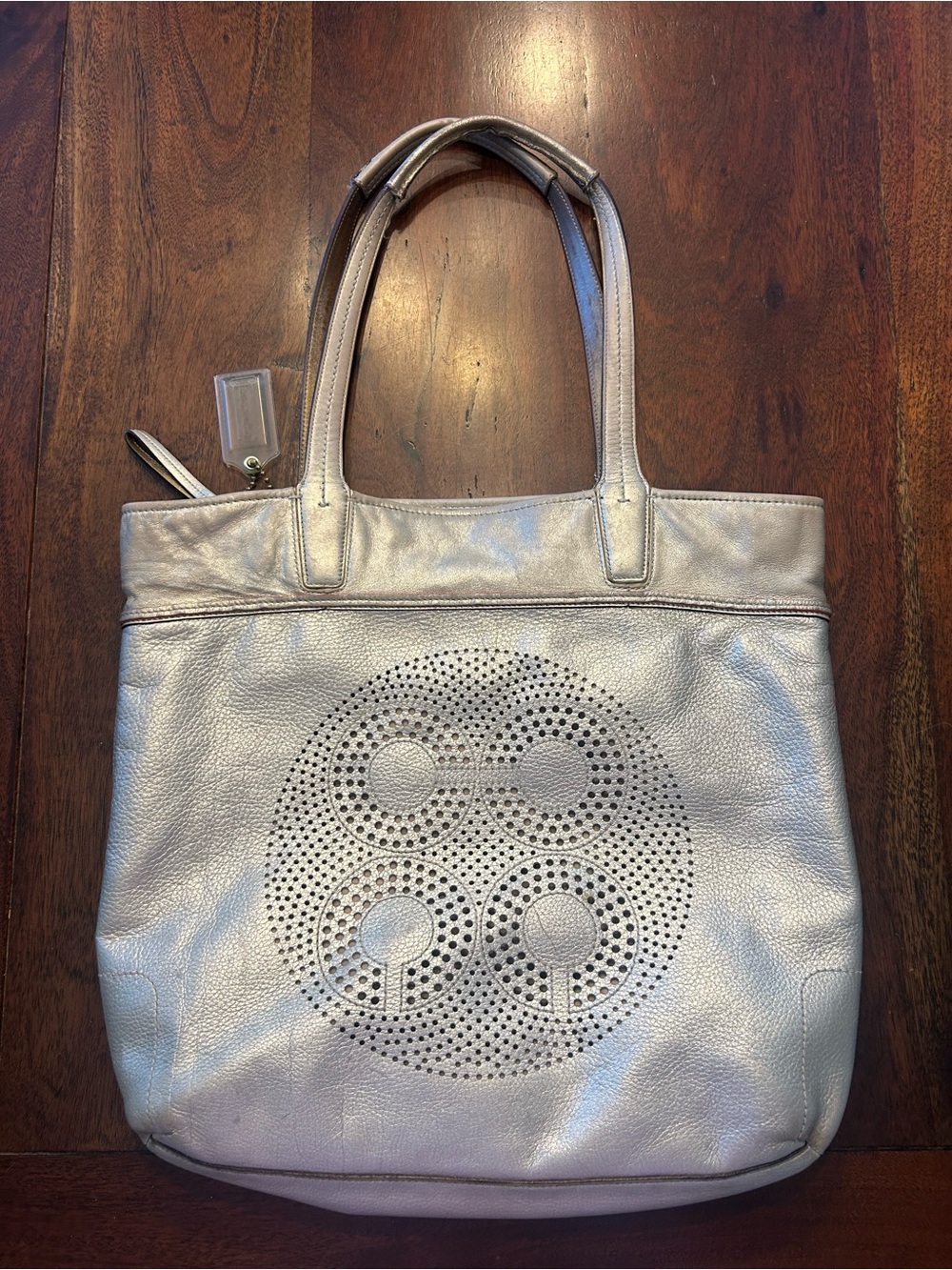 Coach 17041 Audrey Leigh Laser Cut Perforated Champaign Leather Tote Bag Gold